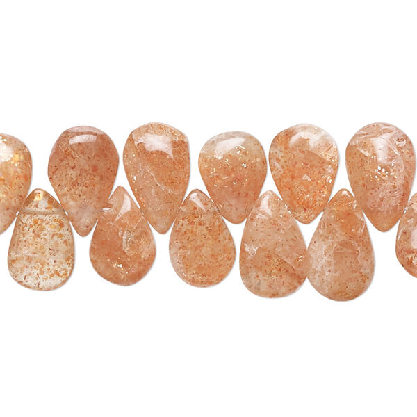 Bead, sunstone (natural), 9x6mm-14x7mm hand-cut top-drilled puffed teardrop with 0.4-1.4mm hole, B grade, Mohs hardness 6 to 6-1/2. Sold per 8-inch strand, approximately 45 beads. image number 0