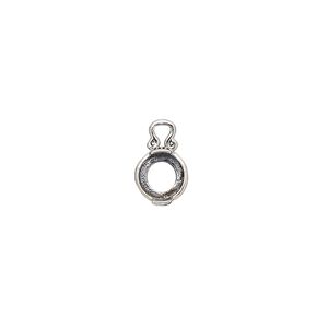 Drop, antiqued sterling silver, 7mm round with marquise design and open back with 6mm 2-prong round cabochon setting. Sold individually.