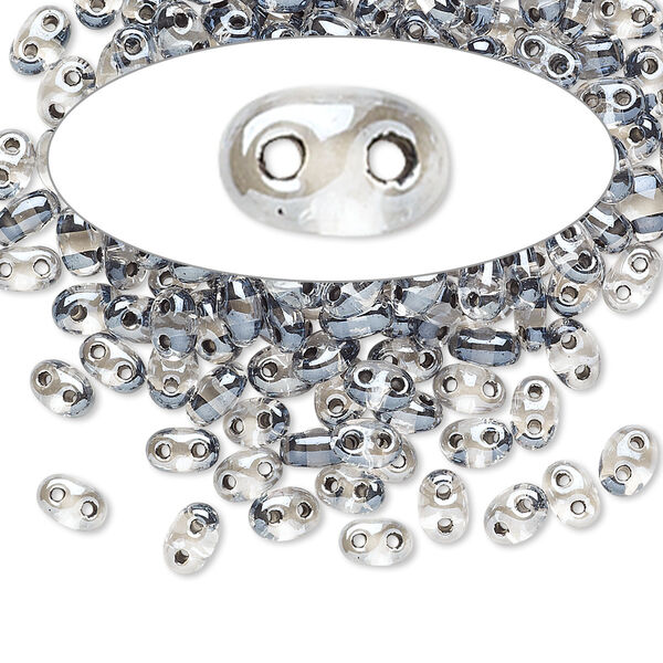 Seed bead, Preciosa Twin™ Czech glass, pkg/50g, 5x2.5mm oval, transparent grey terra color-lined clear, (38649). image number 0