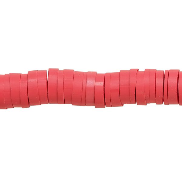 Bead, polymer clay, opaque red, 8x2mm heishi. Sold per pkg of (2) 15-1/2" to 16" strands. image number 0