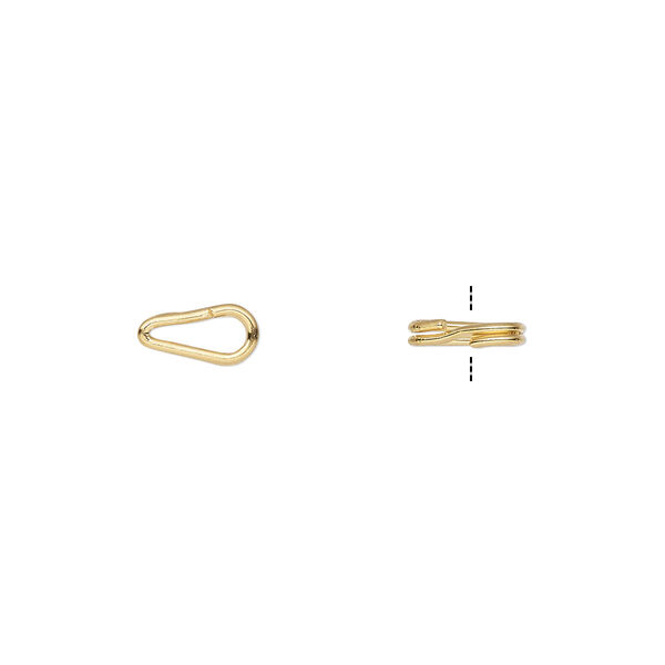 Split ring, gold-plated steel, 8x4mm teardrop with 5.5x2mm hole. Sold per pkg of 10. image number 0