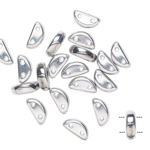 Bead, Preciosa, Czech pressed glass, opaque silver, 8.5x3mm half moon with (2) 0.8-0.9mm holes. Sold per pkg of 20. image number 0