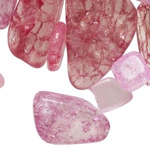 Bead mix, crackle glass, translucent purple and pink, medium to gigantic chip. Sold per 8-ounce pkg.
