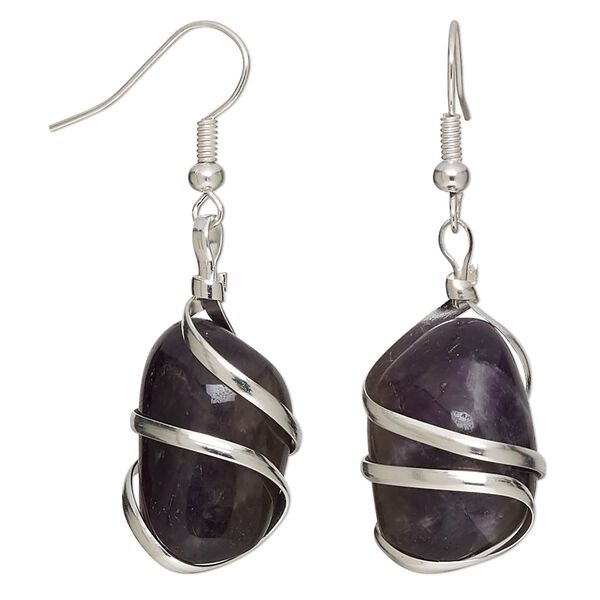 Amethyst / copper 1pkg2, silver-plated fishhook hand-cut nugget natural 47mm / small to medium image number 0