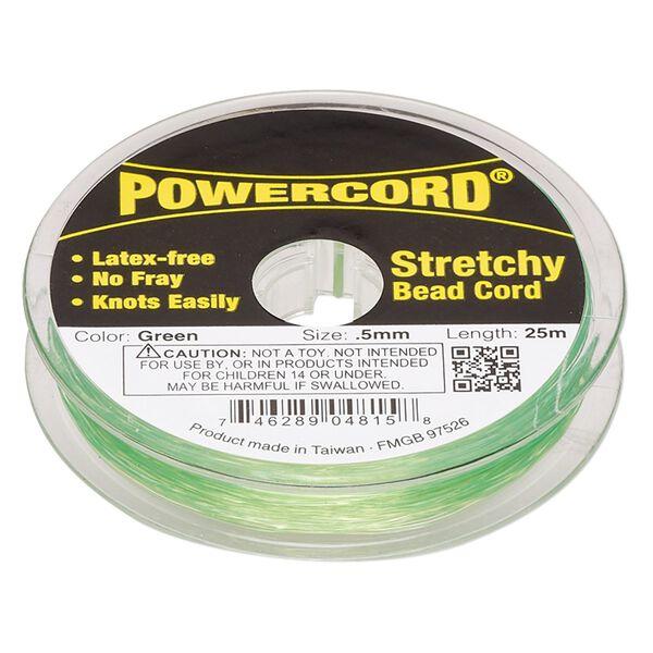 Cord, Powercord®, elastic, green, 0.5mm, 4-pound test. Sold per 25-meter spool. image number 0