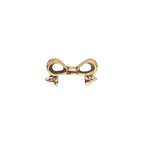 Bead, pewter (tin-based alloy), pkg/1, antique gold plate, 16x9mm double-sided bow, fits 8mm cube.