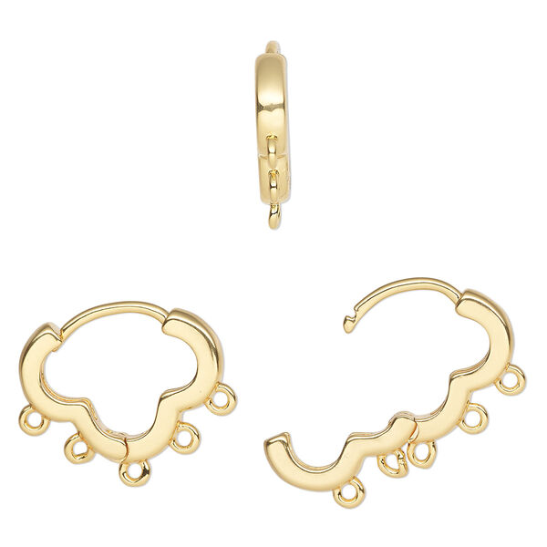 Earring, gold-finished brass, 15mm hoop with 5 closed loops and hinged closure, square tube, 17 gauge. Sold per pair. image number 0