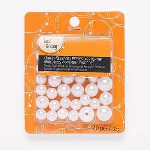Bead, Bead Landing™, plastic, white, 9-13mm round. Sold per pkg of 40.