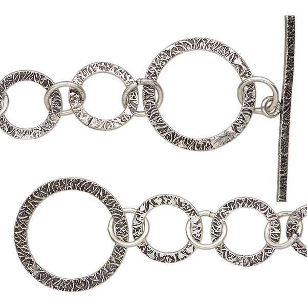 Chain, antique silver-plated copper, 25mm textured round link, 36 inches with toggle clasp. Sold individually. image number 0