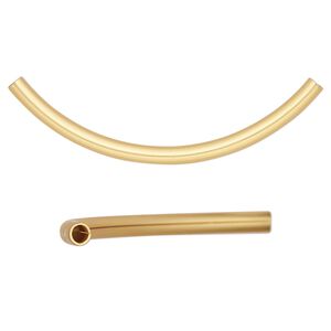 Bead, satin-finished gold-plated brass, 50x3mm curved tube. Sold per pkg of 10.