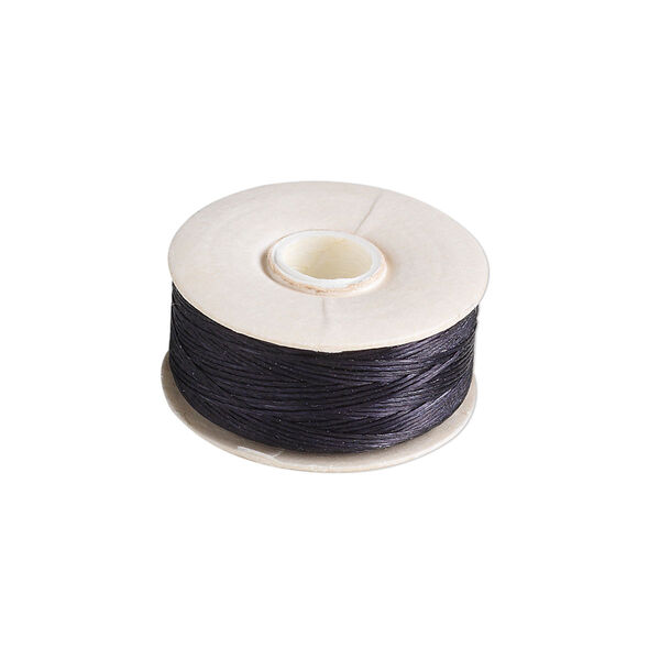 Thread, Nymo®, nylon, black, size D. Sold per 64-yard bobbin. image number 0