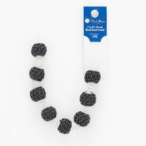 Bead, coated glass and silver-finished "pewter" (zinc-based alloy), 15mm chain-wrapped round with 3mm hole. Sold per 7-inch strand.