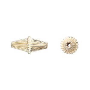 Bead, 14Kt gold-filled, 17x8mm corrugated double cone. Sold per pkg of 10.