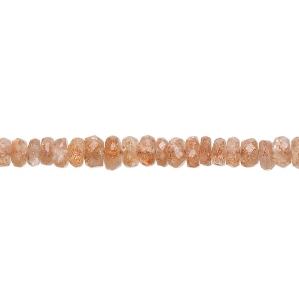 Bead, sunstone (natural), light to medium, 4x2mm-5x3mm hand-cut faceted rondelle with 0.4-1.4mm hole, B- grade, Mohs hardness 6 to 6-1/2. Sold per 13-inch strand, approximately 150 beads. image number 0