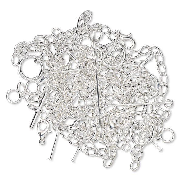 Finding, silver-plated brass and "pewter" (zinc-base alloy), assorted shape. Sold per pkg of 50. image number 0
