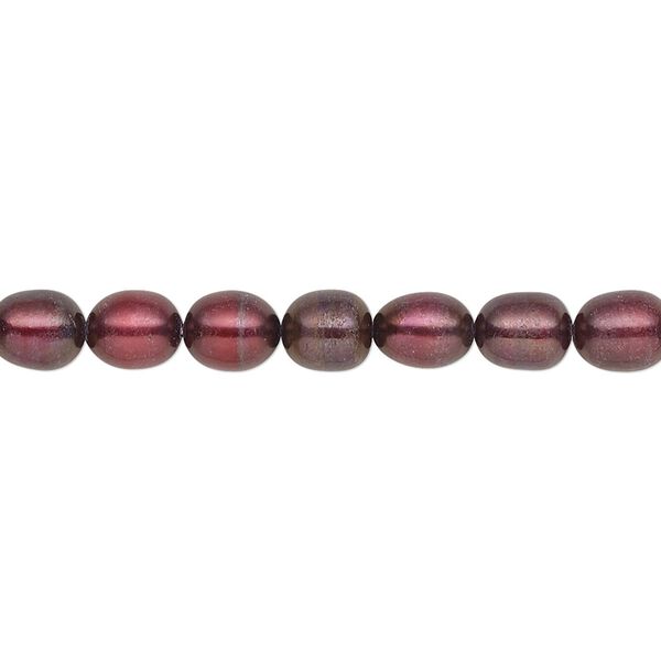Pearl, cultured freshwater (dyed), black cherry, 5-6mm rice, C grade, Mohs hardness 2-1/2 to 4. Sold per 16-inch strand. image number 0