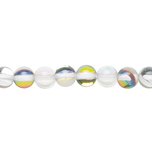 Bead, iridescent glass, clear vitrail, 6mm round. Sold per 15-1/2" to 16" strand.