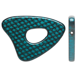 Bead, acrylic, turquoise blue and black, 49x42x37mm diagonally drilled open triangle with snakeskin design and 15x7mm center hole. Sold per pkg of 16.