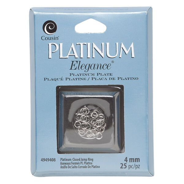 Jump ring, platinum-plated copper, 4mm soldered round, 20 gauge. Sold per pkg of 25. image number 0