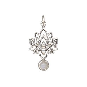 Rainbow moonstone / sterling silver 1pkg1, lotus drop natural antiqued 22.5x14.5mm