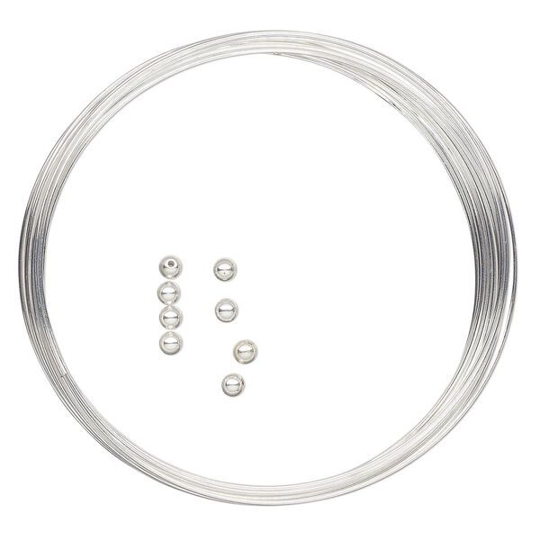 Memory wire, Beadalon®, silver-plated carbon steel, 2-1/4-inch round bracelet, 0.65mm thick with 3mm end caps. Sold per 9-piece set, approximately 12 loops. image number 0