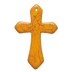 "Magnesite" / resin 1pkg1, top-drilled cross focal burnt orange / brown 43x28mm-44x30mm