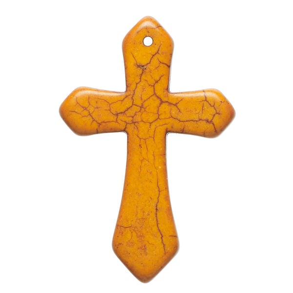 "Magnesite" / resin 1pkg1, top-drilled cross focal burnt orange / brown 43x28mm-44x30mm image number 0