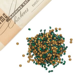 Chaton 1440pk emerald foil back, vintage Preciosa Czech crystal rhinestone 4-4.1mm round SS17