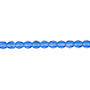 Bead, Czech fire-polished glass, light cobalt, 4mm faceted round. Sold per pkg of 1,200 (1 mass).