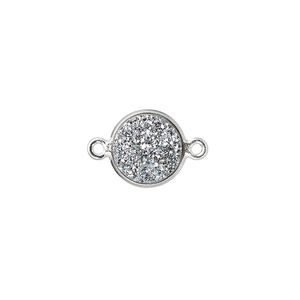 Druzy agate / sterling silver 1pkg1, electrocoated hand-cut flat round link 11mm