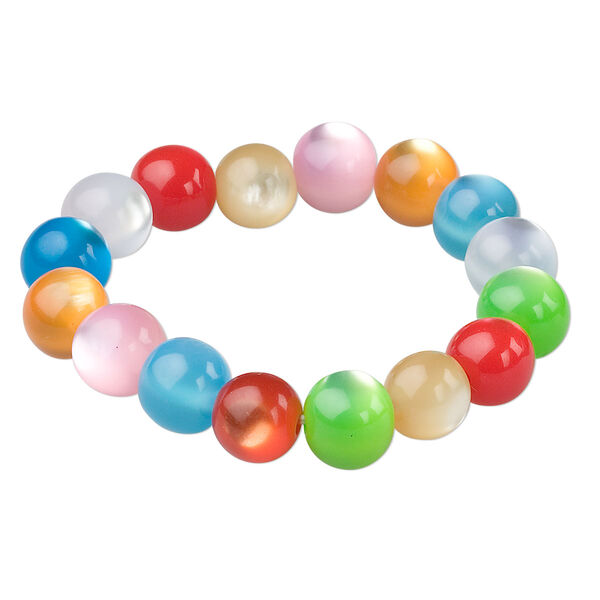 Bracelet, stretch, resin, multicolored, 12mm round, 5-1/2 inches. Sold individually. image number 0