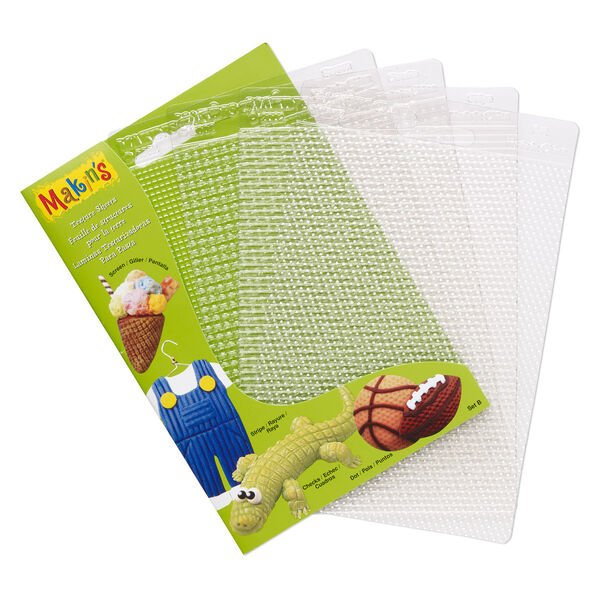 Texture plate, Makin's®, plastic, clear, 6-1/4 x 4-1/2 inch textured rectangle with assorted patterns. Sold per 4-piece set. image number 0