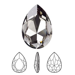 Fancy stone 24pk black diamond foil back, Swarovski® 30x20mm pear 4327