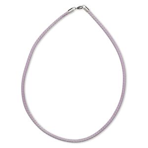 Necklace, brass mesh over leatherette cord with imitation rhodium-finished sterling silver, silver/purple, 3-4mm, 18-inch with lobster claw clasp. Sold individually.