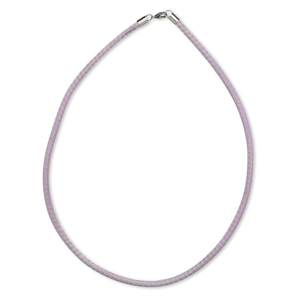 Necklace, brass mesh over leatherette cord with imitation rhodium-finished sterling silver, silver/purple, 3-4mm, 18-inch with lobster claw clasp. Sold individually. image number 0