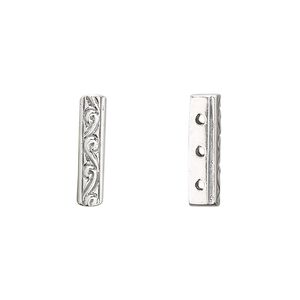 Spacer bar, JBB Findings, sterling silver, 16x3.5mm 3-strand filigree rectangle. Sold individually.