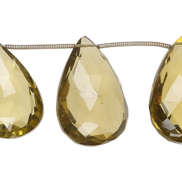 Bead, golden quartz (heated), 20x13mm-27x18mm hand-cut top-drilled faceted puffed teardrop, B grade, Mohs hardness 7. Sold per pkg of 11. image number 0