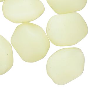 Bead, Czech glass, translucent matte pale yellow, large nugget. Sold per 2-ounce pkg, approximately 9 beads.