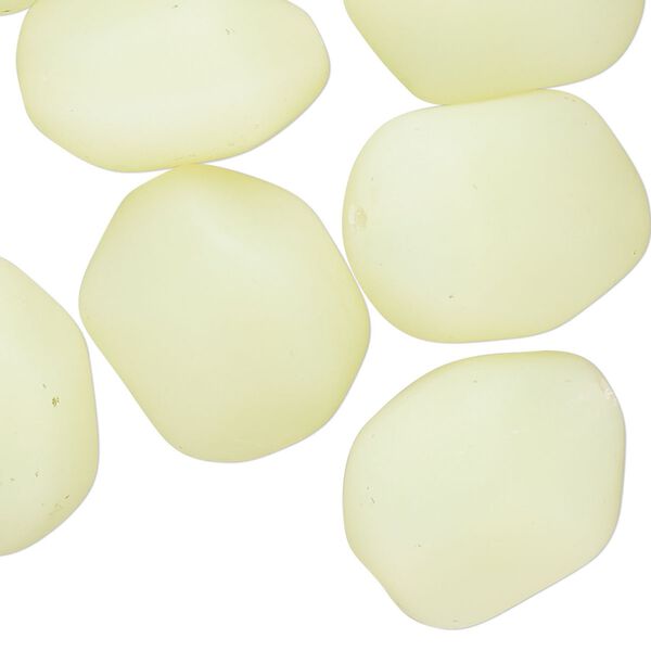 Bead, Czech glass, translucent matte pale yellow, large nugget. Sold per 2-ounce pkg, approximately 9 beads. image number 0