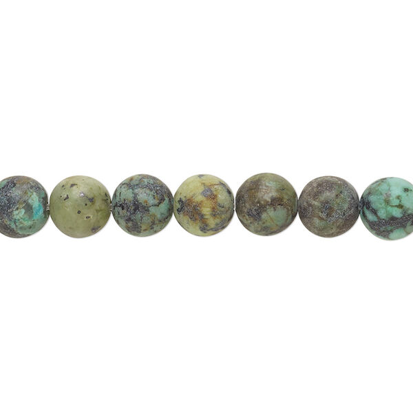 Bead, African "turquoise" (jasper) (dyed), matte green and blue, 6mm round, C grade, Mohs hardness 6-1/2 to 7. Sold per 8-inch strand, approximately 30 beads. image number 0