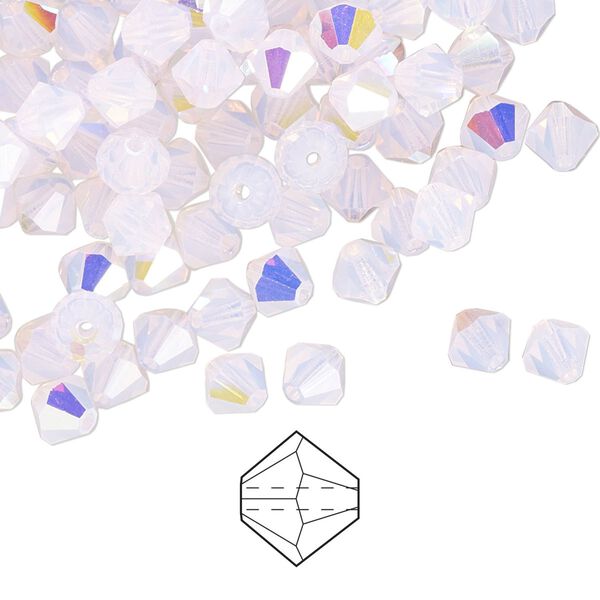 Bead 24pk rose opal AB, Preciosa Czech crystal 5mm bicone image number 0