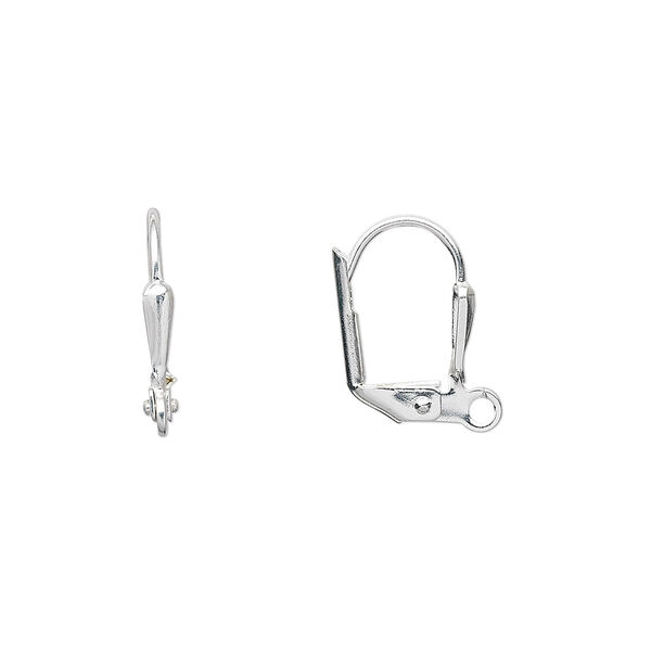Ear wire, silver-plated brass, 16mm leverback with 7x2mm shield and open loop. Sold per pkg of 50 pairs. image number 0