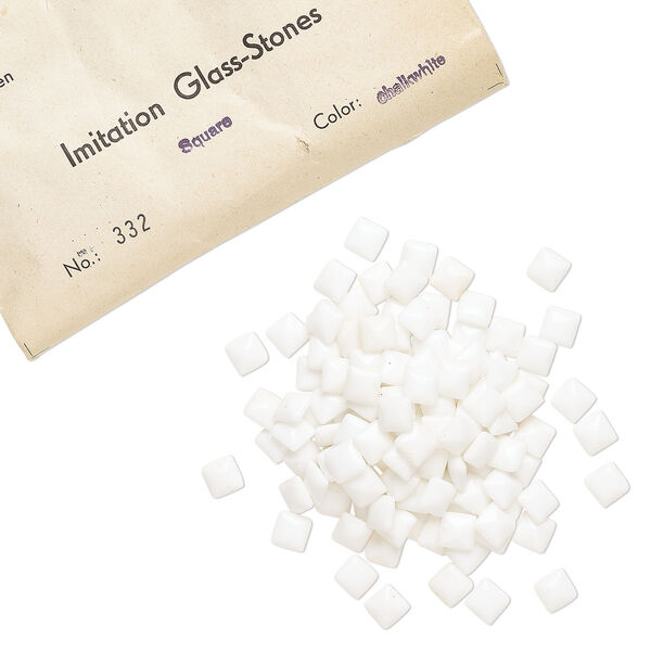 Embellishment, vintage glass, chalkwhite, 8mm faceted square fancy stone. Sold per pkg of 288 (2 gross). image number 0