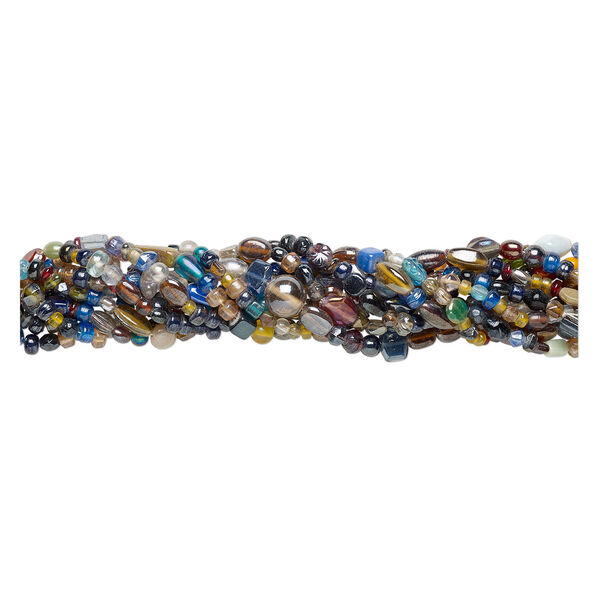 Bead mix, glass, mixed with luster finish, 5x2mm-25x16mm mixed shape. Sold per pkg of (10) 15-1/2" to 16" strands. image number 1