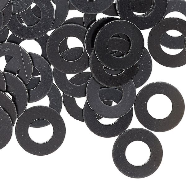 Washer, anodized aluminum, black, 13mm double-sided flat round blank with 6mm hole, 20 gauge. Sold per pkg of 100. image number 0