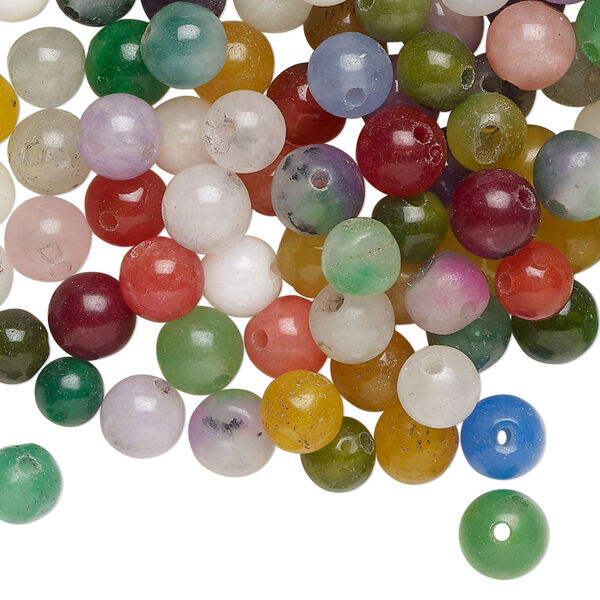 Bead mix, Malaysia "jade" (quartz) (dyed), blue / white / multicolor, 5-8mm irregular round, C grade, Mohs hardness 7. Sold per 2-ounce pkg, approximately 180 beads. image number 0