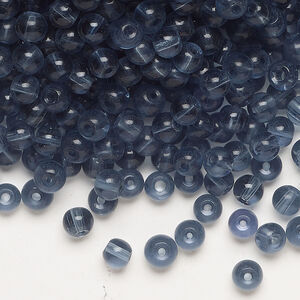 Bead, glass 1pkg4oz, translucent denim, 4mm round.