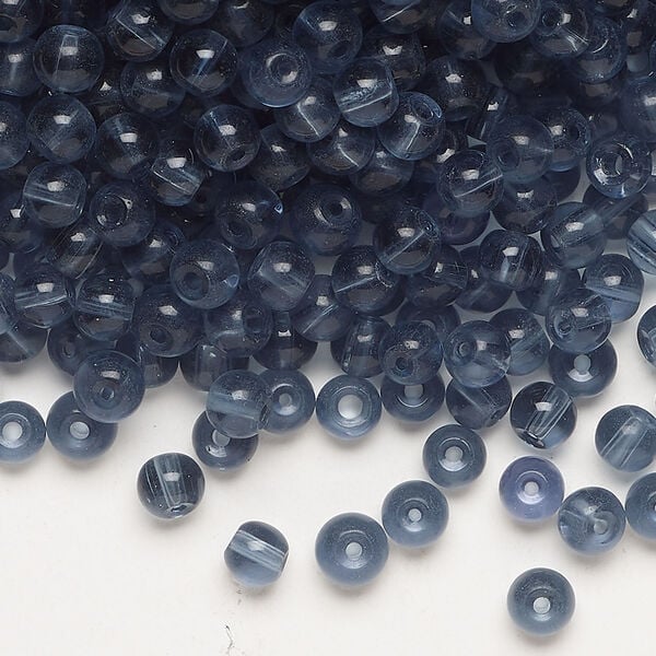 Bead, glass 1pkg4oz, translucent denim, 4mm round. image number 0