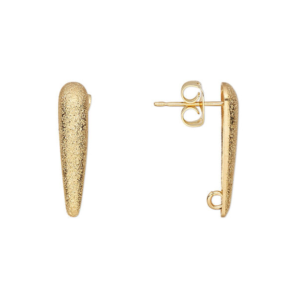Earstud, gold-plated brass, 20x4.5mm half-dome long stardust teardrop with hidden open loop. Sold per pkg of 5 pairs. image number 0