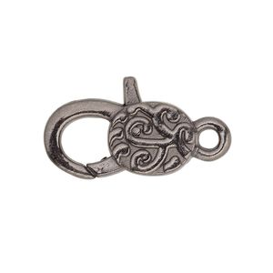 Clasp lobster claw 1pkg4 gunmetal-plated "pewter" (zinc alloy), 24.5x13mm double-sided, 1-strand